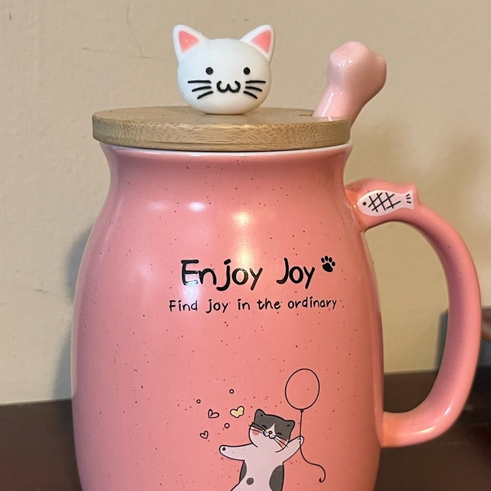 Pink Cat Mug with Whimsical Lid